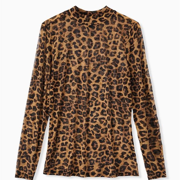 Torrid 1X Top Leopard Sheer Mesh Mock Neck NWT - Picture 3 of 4